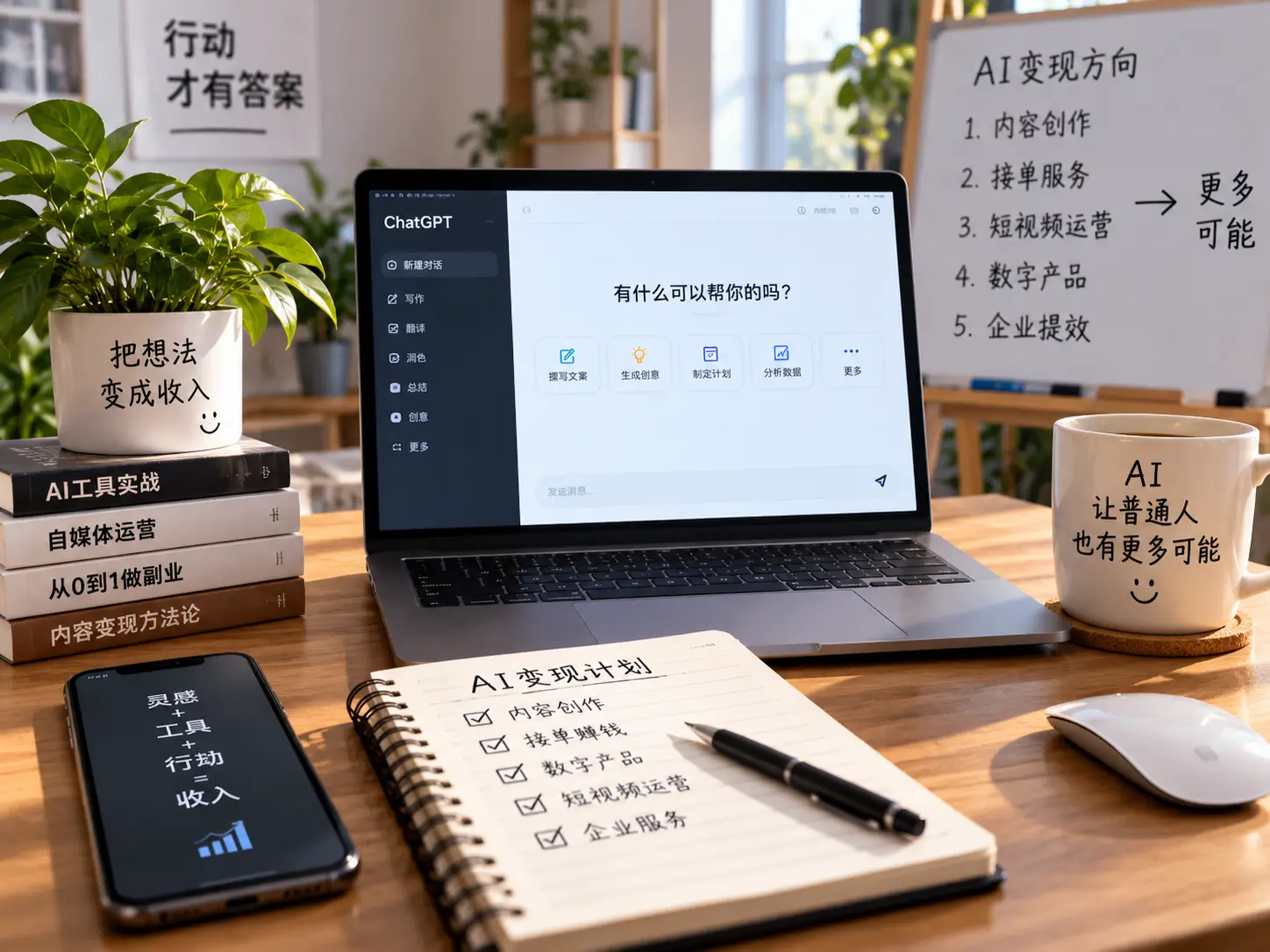 AI内容创作与变现实操场景图.webp